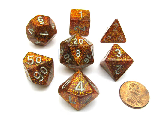 Chessex: Glitter - Polyhedral Gold/Silver 7-Die Set