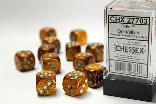Chessex: Glitter - 16mm d6 Dice Block - Gold/Silver