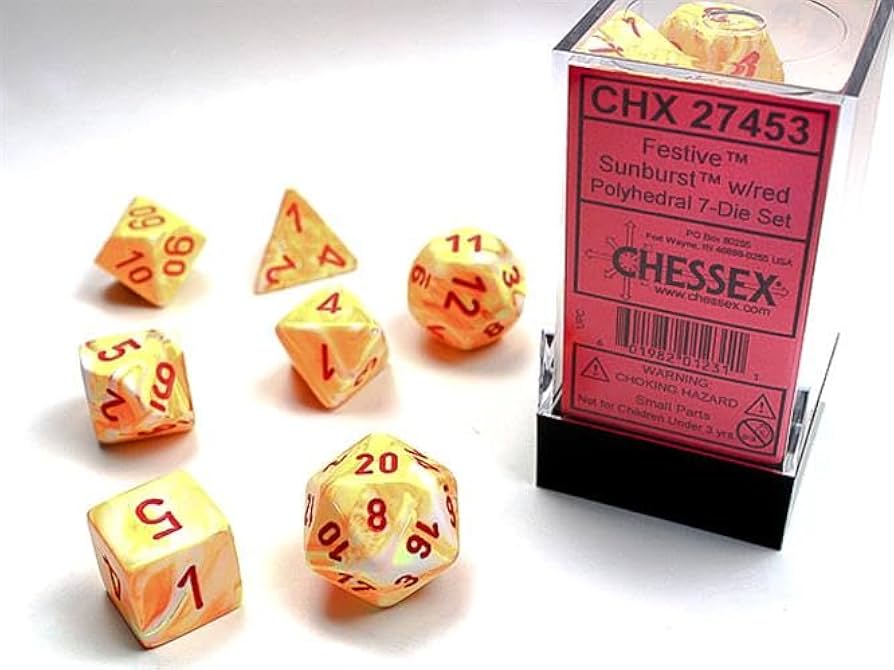 Chessex: Festive - Polyhedral Sunburst/Red 7-Die Set