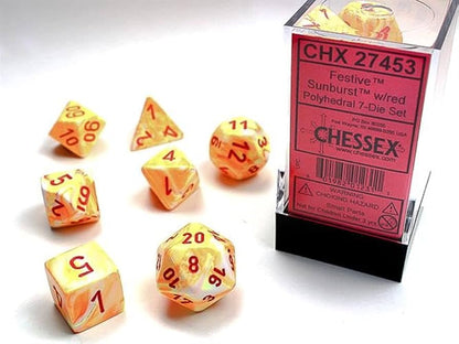 Chessex: Festive - Polyhedral Sunburst/Red 7-Die Set