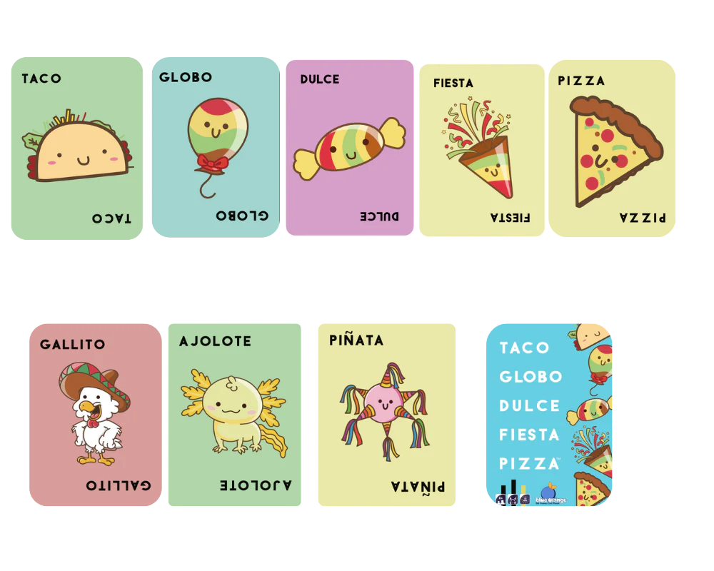 Taco, Globo, Dulce, Fiesta Pizza en Español