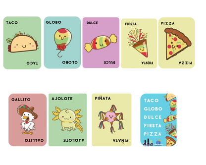 Taco, Globo, Dulce, Fiesta Pizza en Español