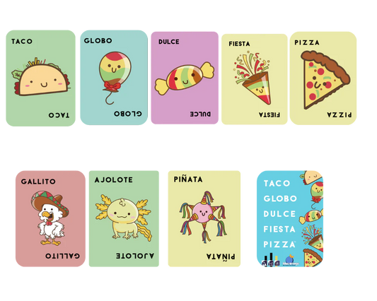 Taco, Globo, Dulce, Fiesta Pizza en Español