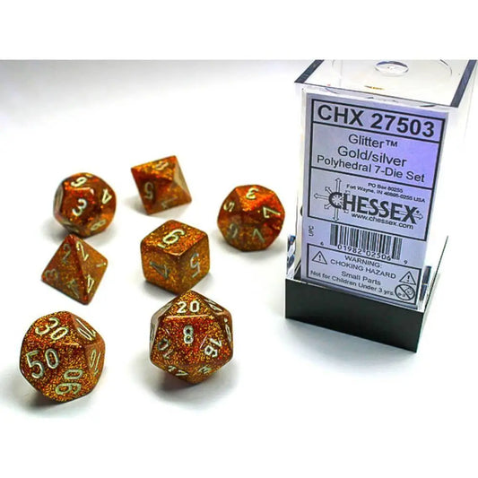 Chessex: Glitter - Polyhedral Gold/Silver 7-Die Set