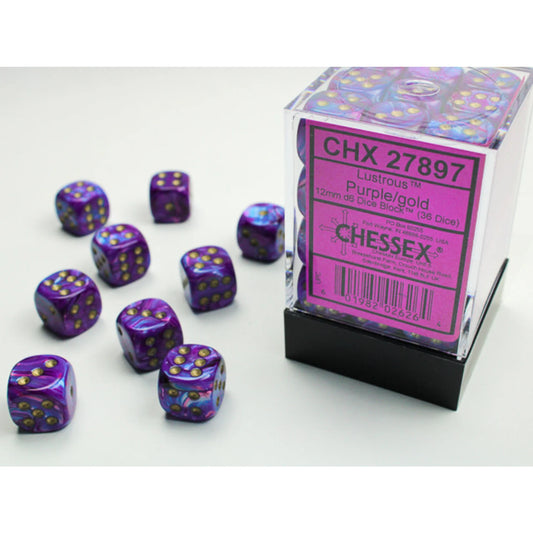 Chessex: Lustrous - 12mm d6 Dice Block - Purple/Gold
