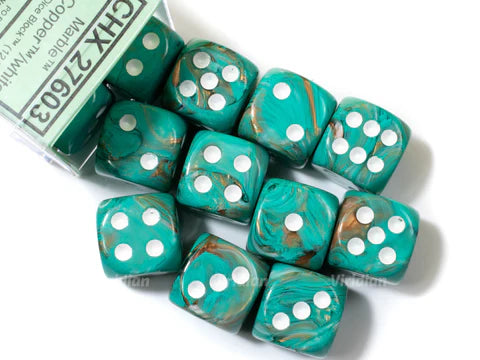 Dado: Marble - 12mm d6 Dice Block - Oxi-Copper/White